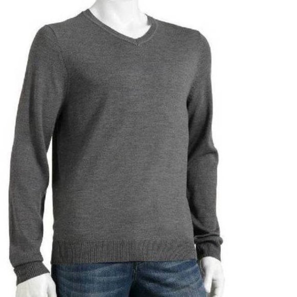 Mens Wool Blend Sweater Apt 9 Gray Small Merino V-Neck Long Sleeves - Picture 1 of 4